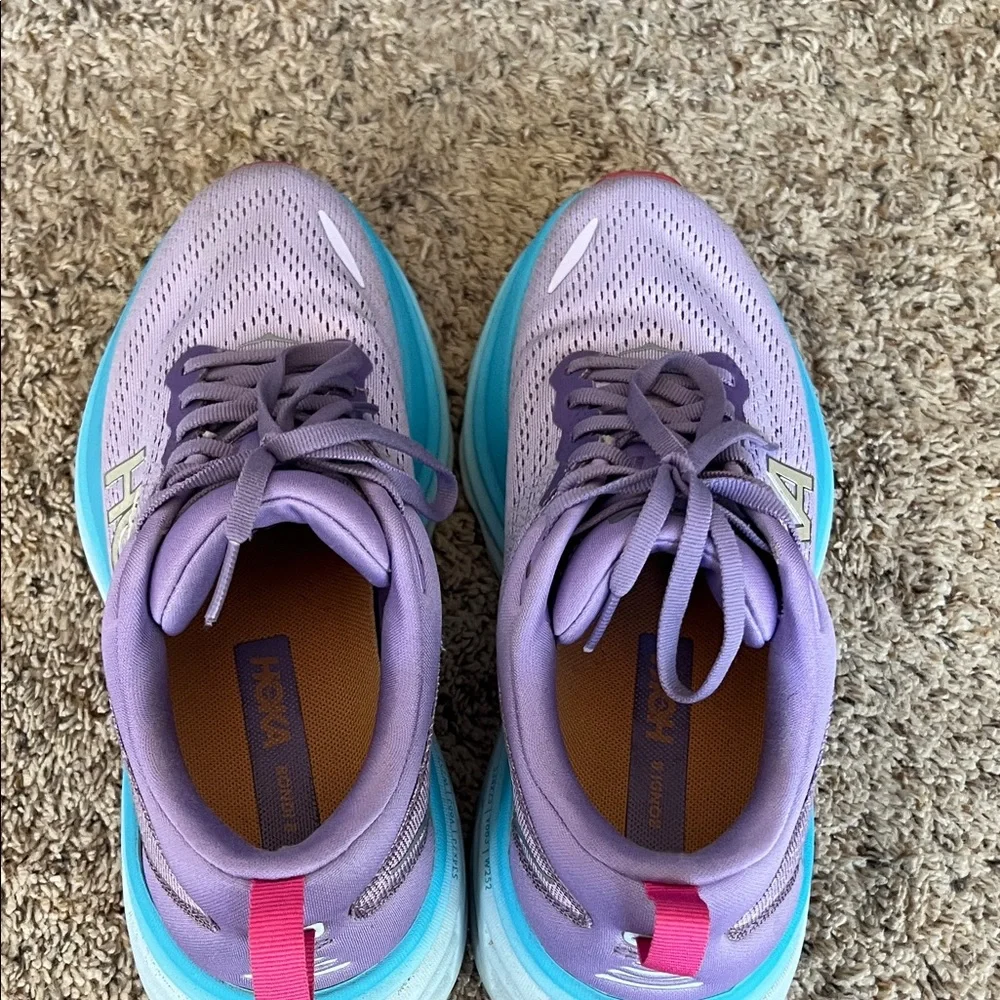 Hoka Bondi 8 Women's Lavender and Aqua Athletic Shoes - Picture 4 of 6